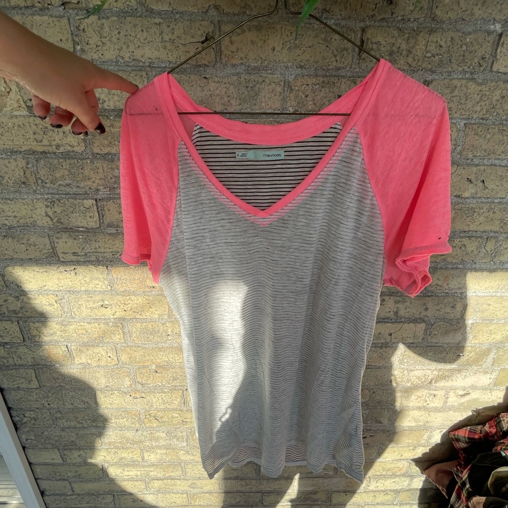 Mossimo Supply Co. Neon Pink and Gray Women's Tee